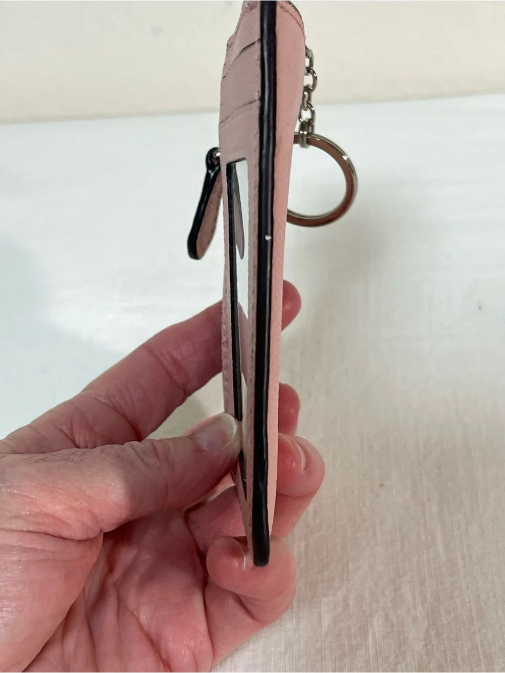 Coach Pink Leather ID Card Case with Keyring
